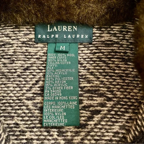 Ralph Lauren Navy and Cream Fair Isle Zip Jacket with Faux Fur Trim - Picture 14 of 16